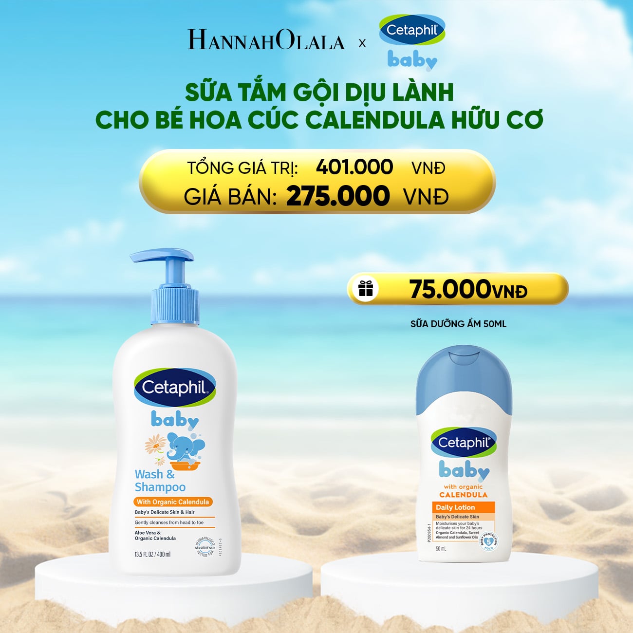 A1432_deal 14: sữa tắm dưỡng ẩm dịu lành cho bé với calendula hoa cúc hữu cơ cetaphil baby w&shampoo calendula 400ml