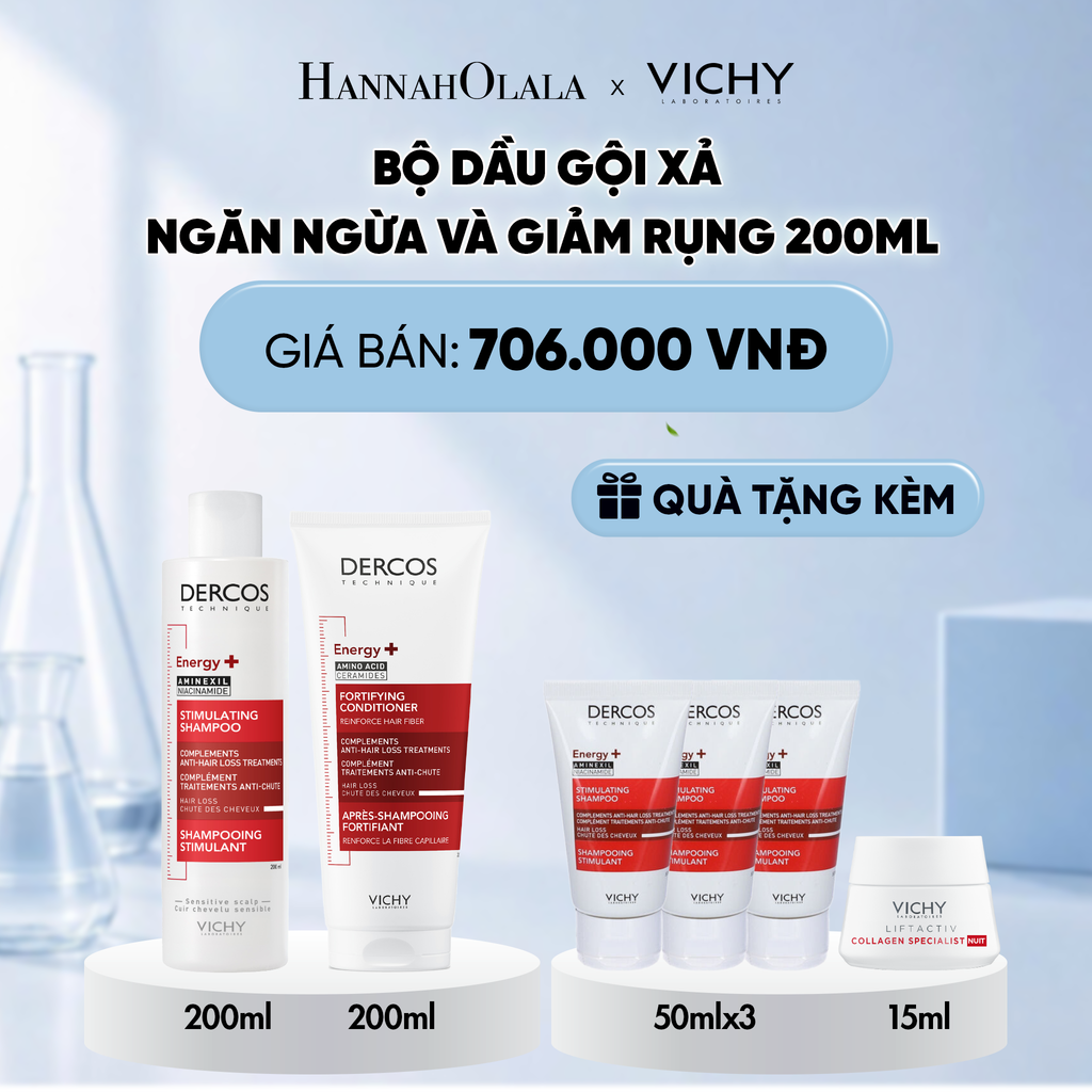  BỘ DẦU GỘI XẢ NGĂN NGỪA VÀ GIẢM RỤNG TÓC VICHY DERCOS ENERGY+ SHAMPOO HAIRLOSS 200ML GIÚP TÓC CHẮC KHỎE VÀ DÀY DẶN DEAL 14 