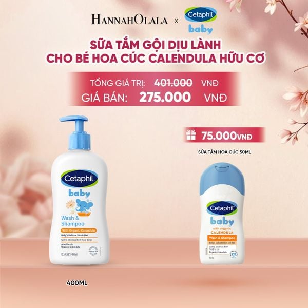  SỮA TẮM DƯỠNG ẨM DỊU LÀNH CHO BÉ VỚI CALENDULA HOA CÚC HỮU CƠ CETAPHIL BABY W&SHAMPOO CALENDULA 400ML DEAL 14: - A243 