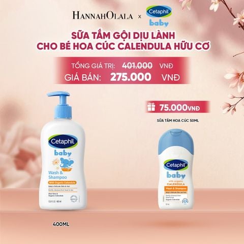  SỮA TẮM DƯỠNG ẨM DỊU LÀNH CHO BÉ VỚI CALENDULA HOA CÚC HỮU CƠ CETAPHIL BABY W&SHAMPOO CALENDULA 400ML DEAL 14: - A243 
