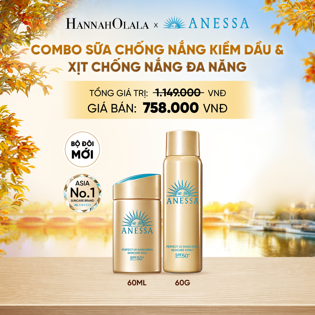  COMBO SỮA CHỐNG NẮNG KIỀM DẦU & XỊT CHỐNG NẮNG TOÀN THÂN ĐA NĂNG TIỆN DỤNG ANESSA GOLD MILK 60ML + GOLD SPRAY 60G - DEAL14 - E71 