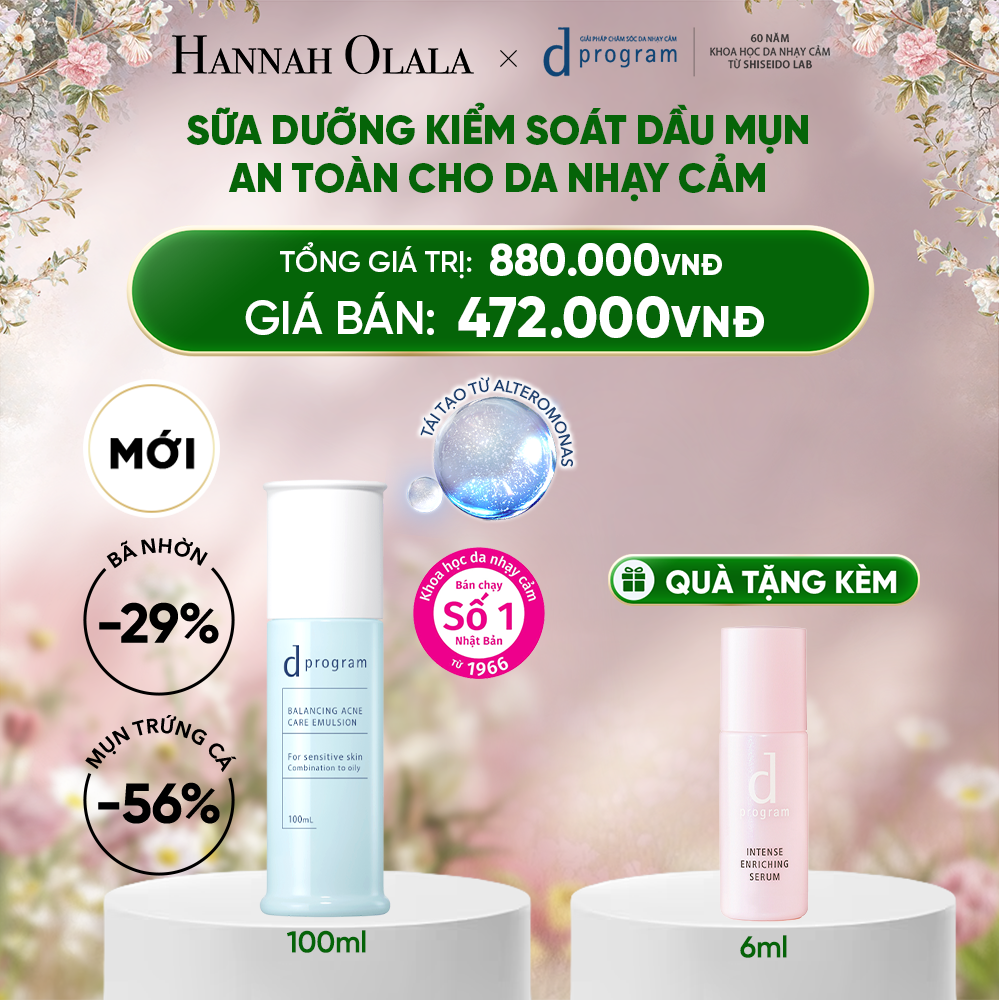 DEAL 14: [MỚI] SỮA DƯỠNG ẨM KIỀM DẦU NGỪA MỤN CHO DA NHẠY CẢM DPROGRAM BALANCING ACNE CARE EMULSION 100ML 