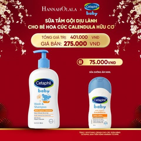  DEAL 14: SỮA TẮM DƯỠNG ẨM DỊU LÀNH CHO BÉ VỚI CALENDULA HOA CÚC HỮU CƠ CETAPHIL BABY W&SHAMPOO CALENDULA 400ML 