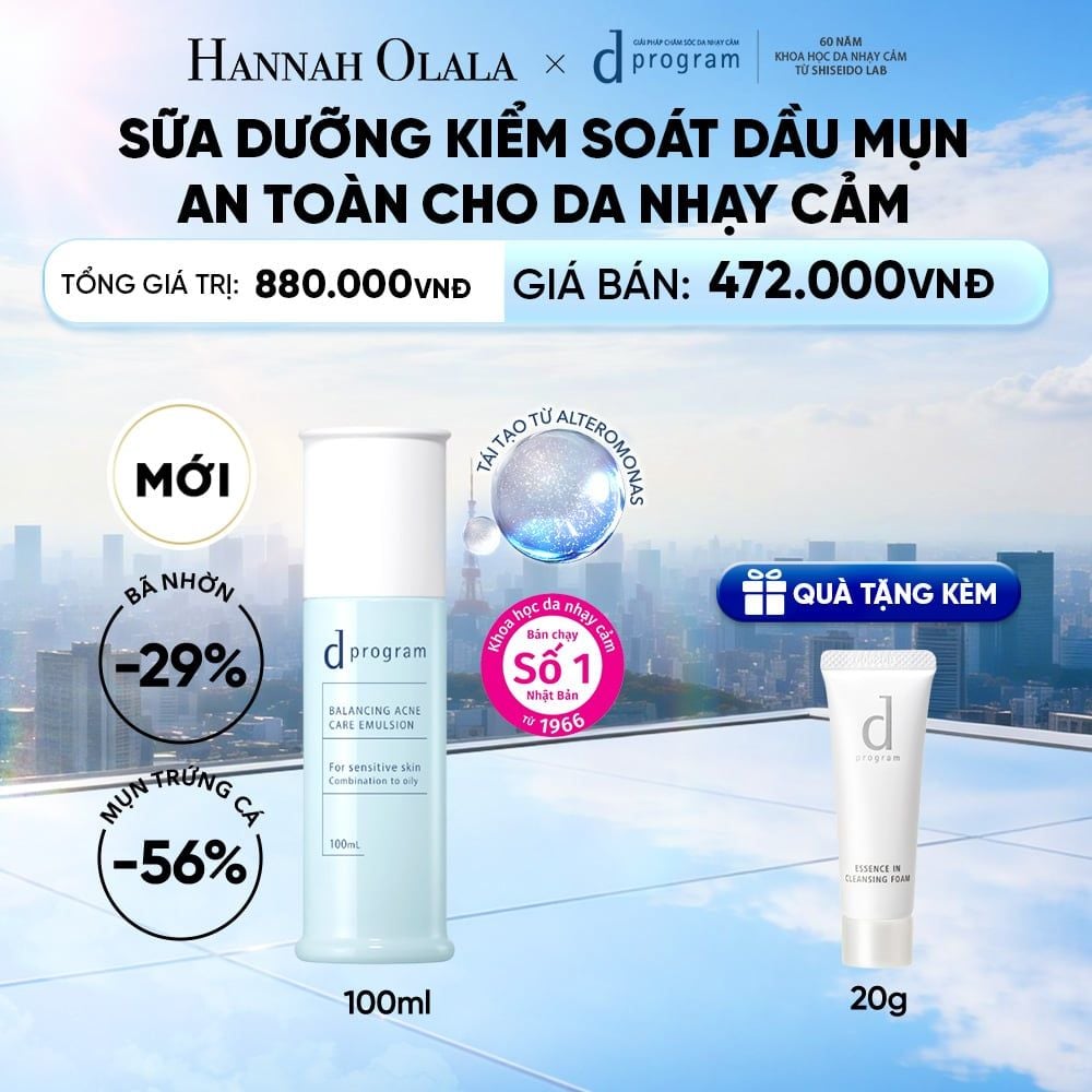  [MỚI] SỮA DƯỠNG ẨM KIỀM DẦU NGỪA MỤN CHO DA NHẠY CẢM DPROGRAM BALANCING ACNE CARE EMULSION 100ML - DEAL 14 