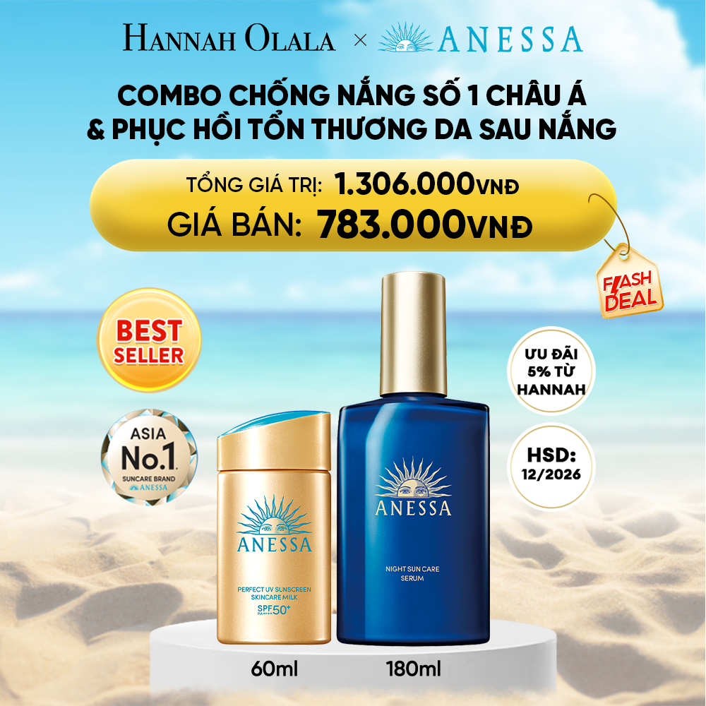 Combo Kem Chống Nắng Anessa Gold Milk 60ml & Serum Phục Hồi Tổn Thương Sau Nắng 180ml