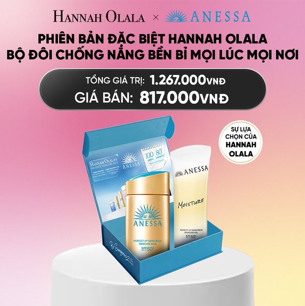  HỘP QUÀ PHIÊN BẢN ĐẶC BIỆT HANNAH OLALA - BỘ ĐÔI GEL CHỐNG NẮNG DƯỠNG DA ANESSA MOISTURE UV GEL SPF50+ PA++++ 90G VÀ SỮA CHỐNG NẮNG KIỀM DẦU ANESSA GOLD MILK SPF50+ PA++++ 60ML - DEAL 15.1 