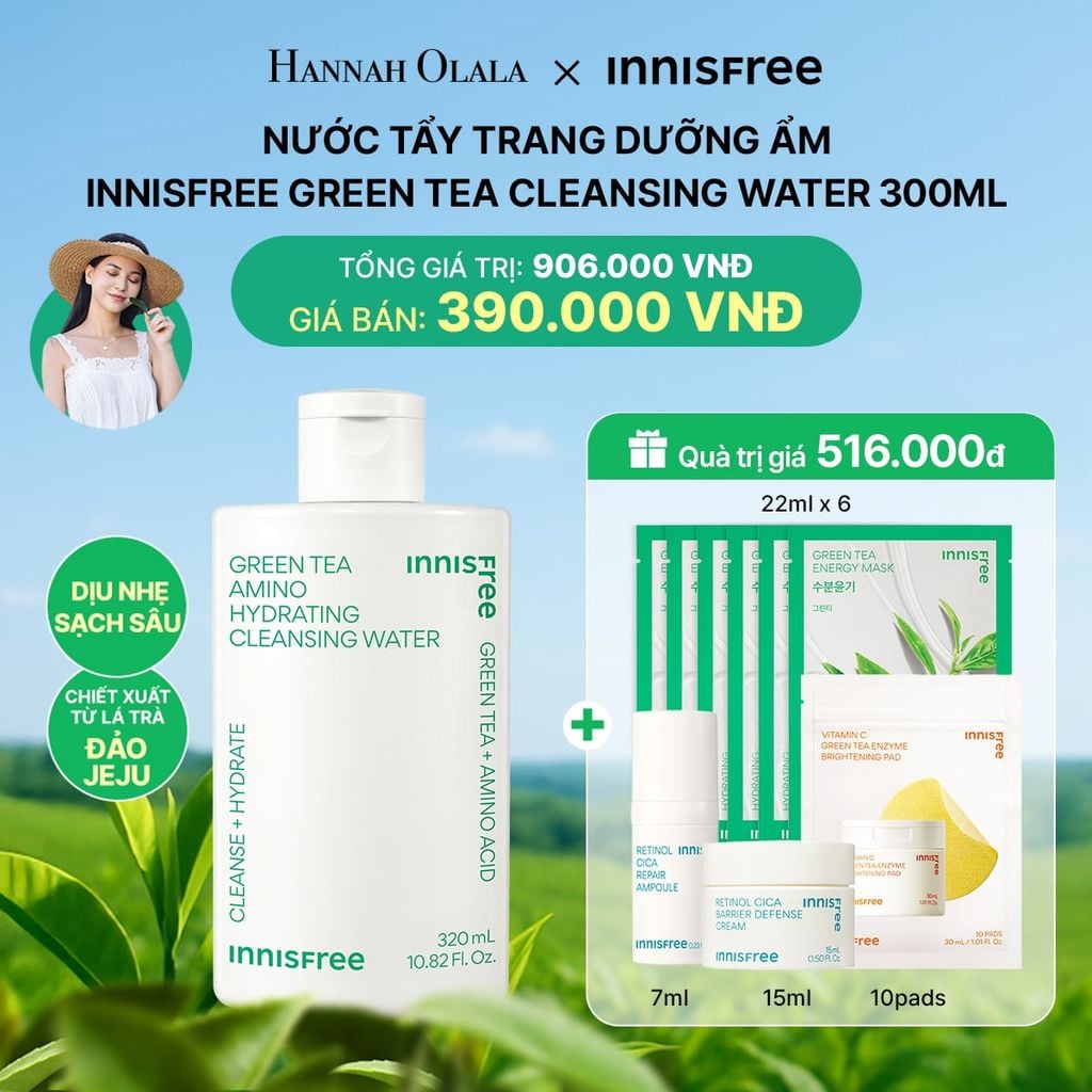  DEAL 15: NƯỚC TẨY TRANG DƯỠNG ẨM INNISFREE GREEN TEA CLEANSING WATER 320ML 