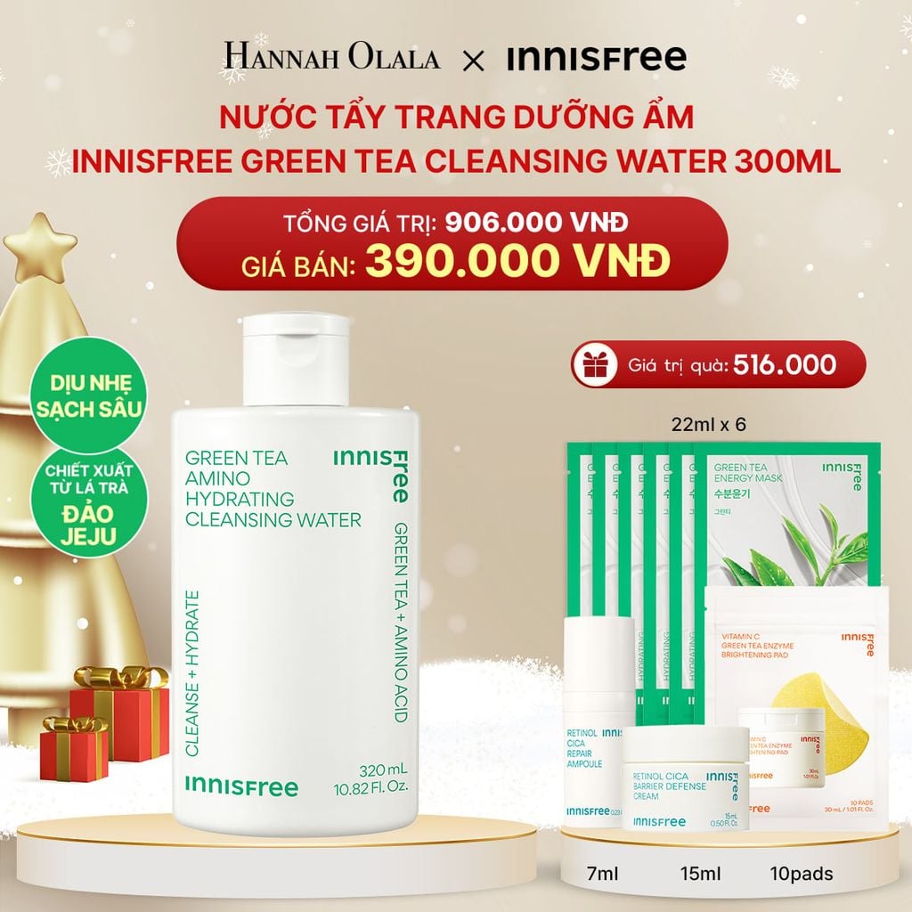  DEAL 15: NƯỚC TẨY TRANG DƯỠNG ẨM INNISFREE GREEN TEA CLEANSING WATER 320ML 