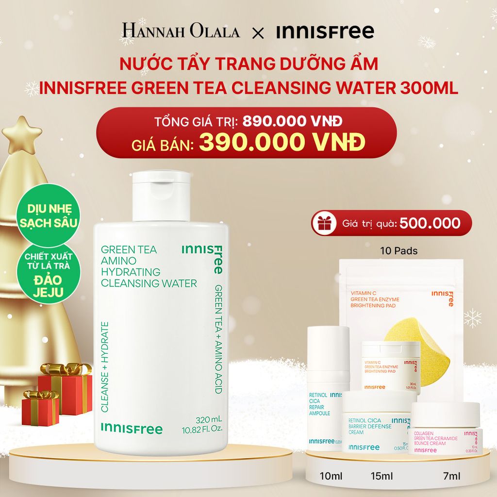  DEAL 15: NƯỚC TẨY TRANG DƯỠNG ẨM INNISFREE GREEN TEA CLEANSING WATER 320ML 