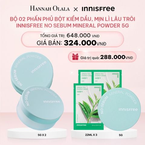  E136_DEAL 21: BỘ 02 PHẤN PHỦ BỘT KIỀM DẦU, MỊN LÌ LÂU TRÔI INNISFREE NO SEBUM MINERAL POWDER 5G 