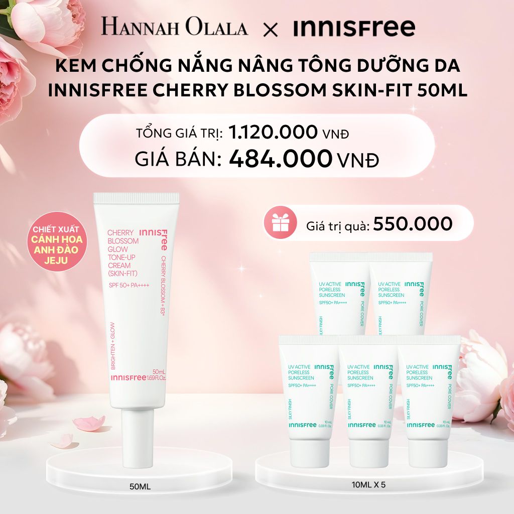  E837: DEAL 6: KEM CHỐNG NẮNG NÂNG TÔNG DƯỠNG DA INNISFREE CHERRY BLOSSOM SKIN-FIT 50ML 