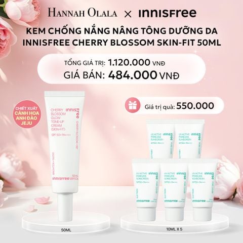  E837: DEAL 6: KEM CHỐNG NẮNG NÂNG TÔNG DƯỠNG DA INNISFREE CHERRY BLOSSOM SKIN-FIT 50ML 