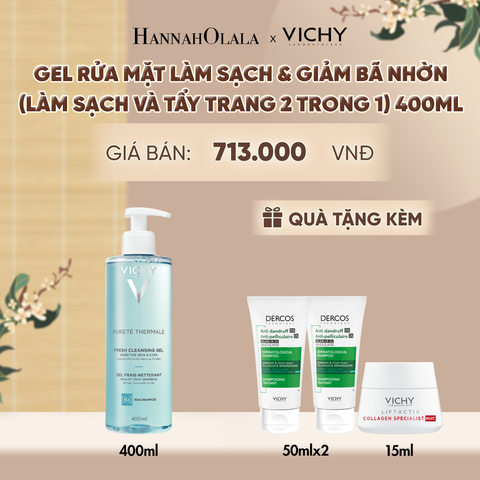  [MỚI] GEL RỬA MẶT LÀM SẠCH & GIẢM BÃ NHỜN (LÀM SẠCH VÀ TẨY TRANG 2 TRONG 1) VICHY PURETÉ THERMALE FRESH CLEANSING GEL 400ML - A966 