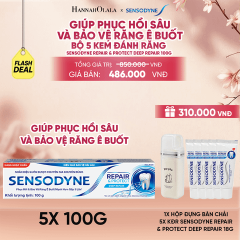  BỘ 5 KEM ĐÁNH RĂNG SENSODYNE REPAIR & PROTECT DEEP REPAIR 100G GIÚP PHỤC HỒI SÂU VÀ BẢO VỆ RĂNG Ê BUỐT - A521 