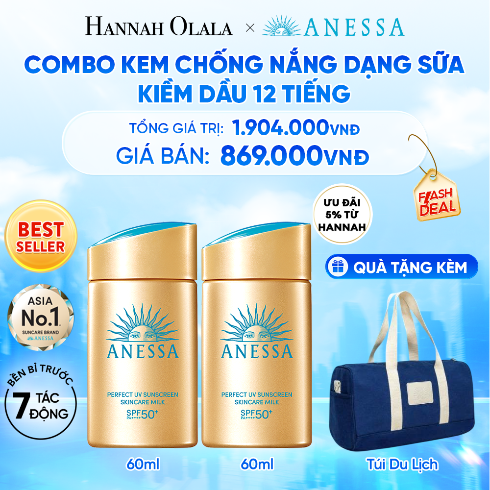  [FLASHSALE] COMBO KEM CHỐNG NẮNG DẠNG SỮA DƯỠNG DA KIỀM DẦU BẢO VỆ HOÀN HẢO ANESSA GOLD MILK SPF50+ PA++++ 60MLX2 