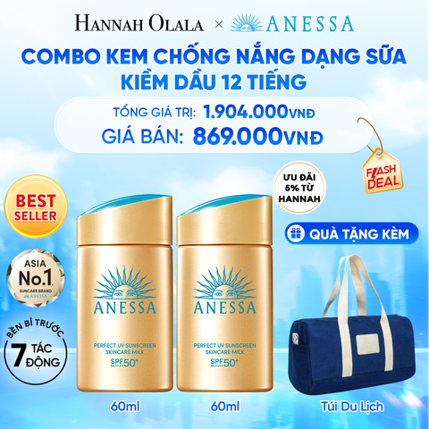  [FLASHSALE] COMBO KEM CHỐNG NẮNG DẠNG SỮA DƯỠNG DA KIỀM DẦU BẢO VỆ HOÀN HẢO ANESSA GOLD MILK SPF50+ PA++++ 60MLX2 