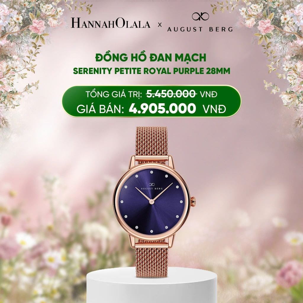  DEAL 15: ĐỒNG HỒ ĐAN MẠCH AUGUST BERG - SERENITY PETITE ROYAL PURPLE 28MM - DÂY KIM LOẠI MESH - VÀNG HỒNG 