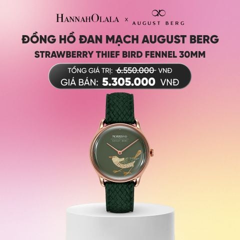  ĐỒNG HỒ ĐAN MẠCH AUGUST BERG X MORRIS & CO. - STRAWBERRY THIEF BIRD FENNEL 30MM - DÂY PERLON - VÀNG HỒNG_A2288 
