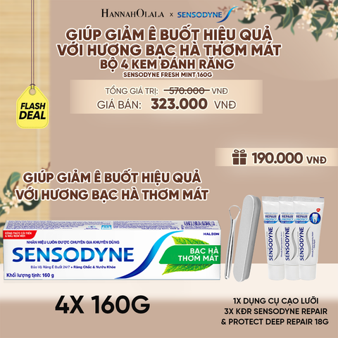  BỘ 4 KEM ĐÁNH RĂNG SENSODYNE FRESH MINT 160G GIÚP GIẢM Ê BUỐT HIỆU QUẢ VỚI HƯƠNG BẠC HÀ THƠM MÁT - A2628 