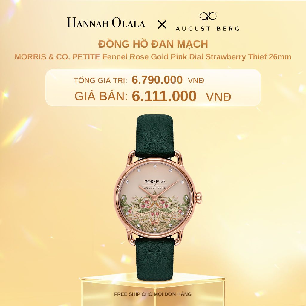  C742_DEAL 15: ĐỒNG HỒ ĐAN MẠCH AUGUST BERG x MORRIS & CO. – MẶT PETITE STRAWBERRY THIEF 26MM, DÂY DA Ý 
