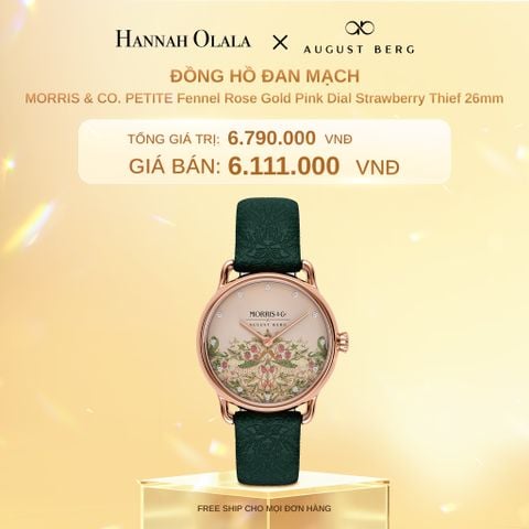  DEAL 15: ĐỒNG HỒ ĐAN MẠCH AUGUST BERG x MORRIS & CO. – MẶT PETITE STRAWBERRY THIEF 26MM, DÂY DA Ý 