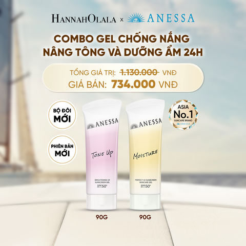  [PHIÊN BẢN MỚI] COMBO GEL CHỐNG NẮNG DƯỠNG SÁNG NÂNG TÔNG & CÂN BẰNG ĐỘ ẨM 24H SPF50+ PA++++ ANESSA TONE UP UV GEL 90G + MOISTURE UV GEL 90G - DEAL 15 