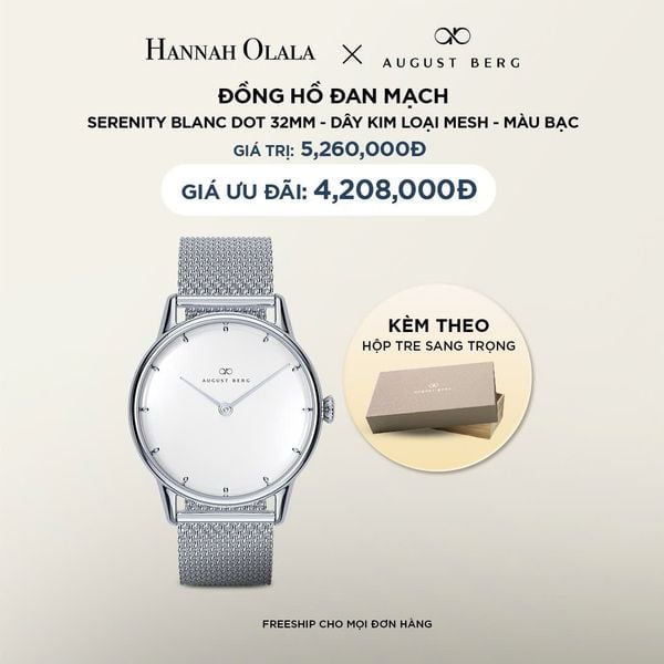  DEAL 15: ĐỒNG HỒ ĐAN MẠCH AUGUST BERG SERENITY - MẶT BLANC DOT 32MM, DÂY MESH MÀU BẠC 