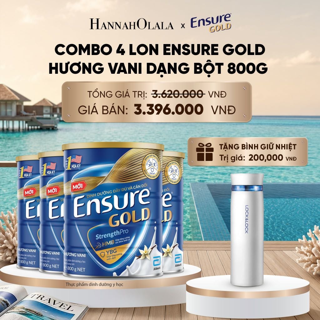  [TẶNG BÌNH GIỮ NHIỆT LOCKNLOCK] COMBO 4 LON ENSURE GOLD HƯƠNG VANI DẠNG BỘT 800G DEAL 15:_ D2104 