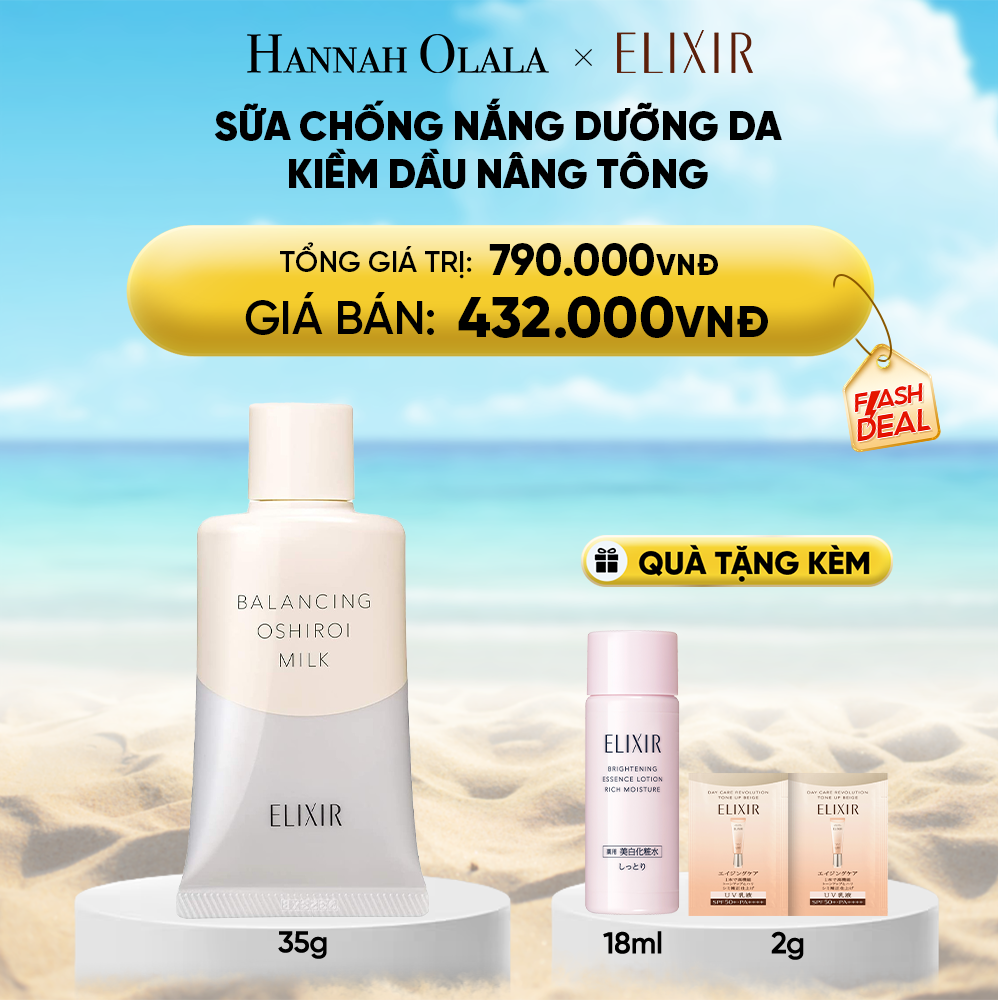 A1239_deal 27: sữa chống nắng dưỡng da nâng tông kiềm dầu elixir reflet balancing oshiroi milk c 35g