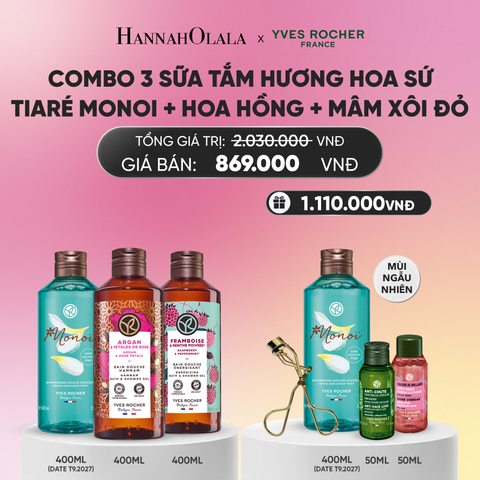  COMBO 3 SỮA TẮM HƯƠNG HOA SỨ TIARÉ MONOI + HOA HỒNG + MÂM XÔI ĐỎ_A47 