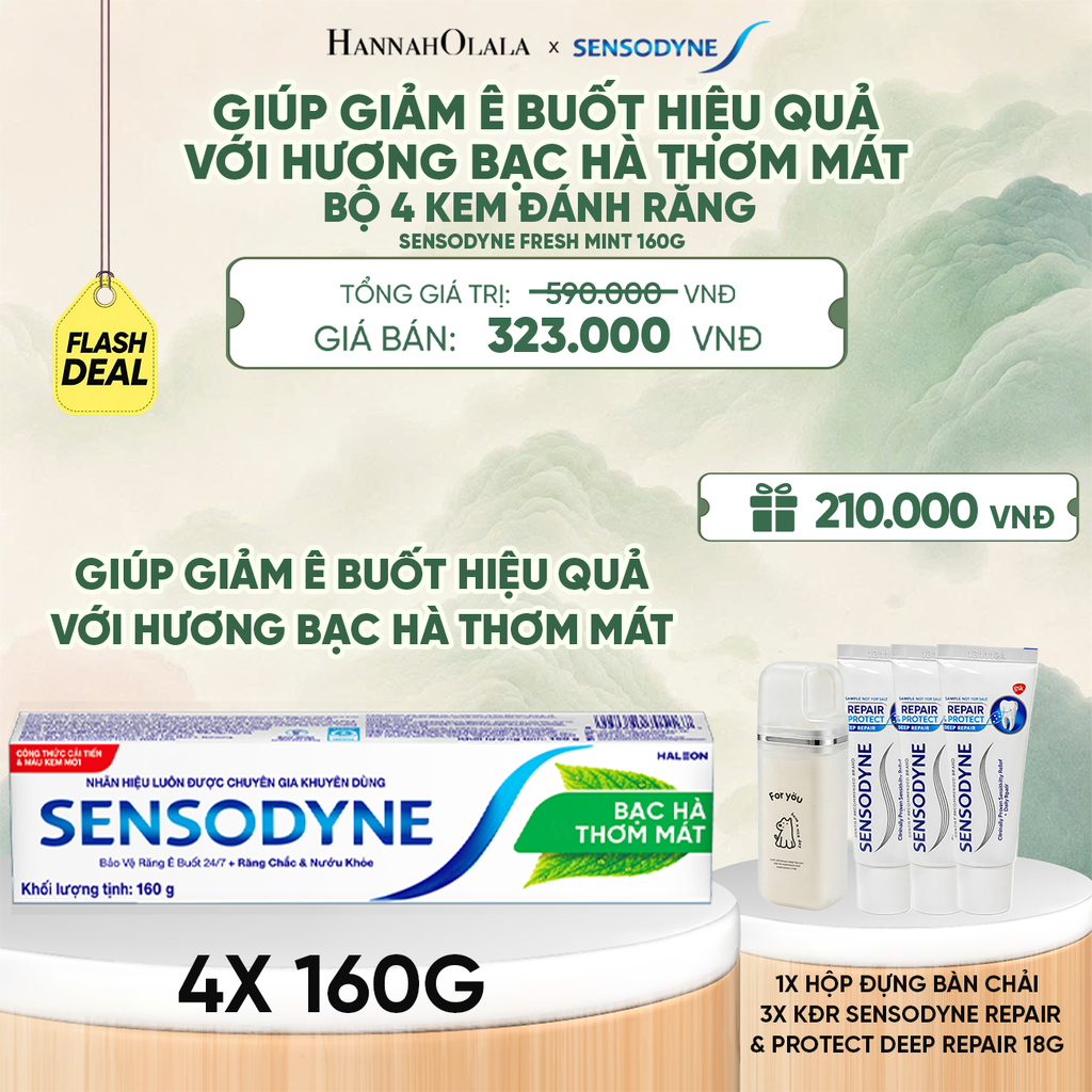  [FLASH DEAL] BỘ 4 KEM ĐÁNH RĂNG SENSODYNE FRESH MINT 160G GIÚP GIẢM Ê BUỐT HIỆU QUẢ VỚI HƯƠNG BẠC HÀ THƠM MÁT - A1048 
