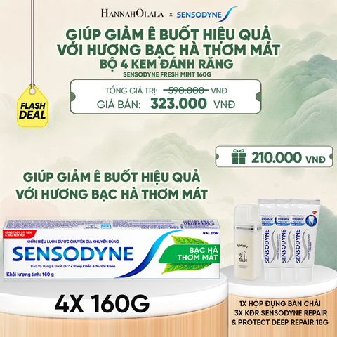  [FLASH DEAL] BỘ 4 KEM ĐÁNH RĂNG SENSODYNE FRESH MINT 160G GIÚP GIẢM Ê BUỐT HIỆU QUẢ VỚI HƯƠNG BẠC HÀ THƠM MÁT - A1048 