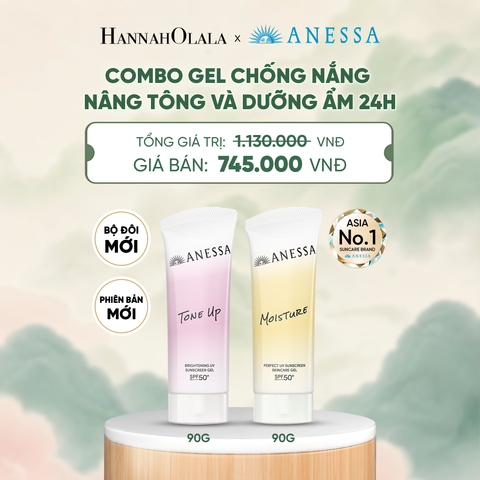  [PHIÊN BẢN MỚI] COMBO GEL CHỐNG NẮNG DƯỠNG SÁNG NÂNG TÔNG & CÂN BẰNG ĐỘ ẨM 24H SPF50+ PA++++ ANESSA TONE UP UV GEL 90G + MOISTURE UV GEL 90G - DEAL 15 - A1184 