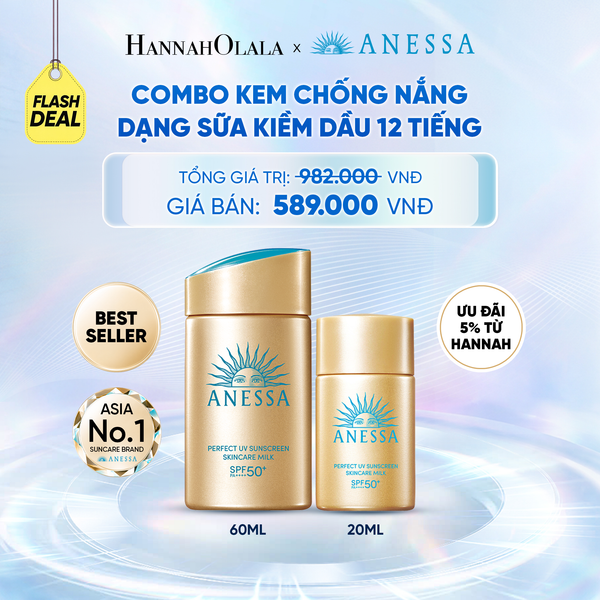  [FLASHSALE] COMBO SỮA CHỐNG NẮNG DƯỠNG DA KIỀM DẦU BẢO VỆ HOÀN HẢO ANESSA GOLD MILK SPF50+ PA++++ 60ML + 20ML - DEAL 15 - C15 