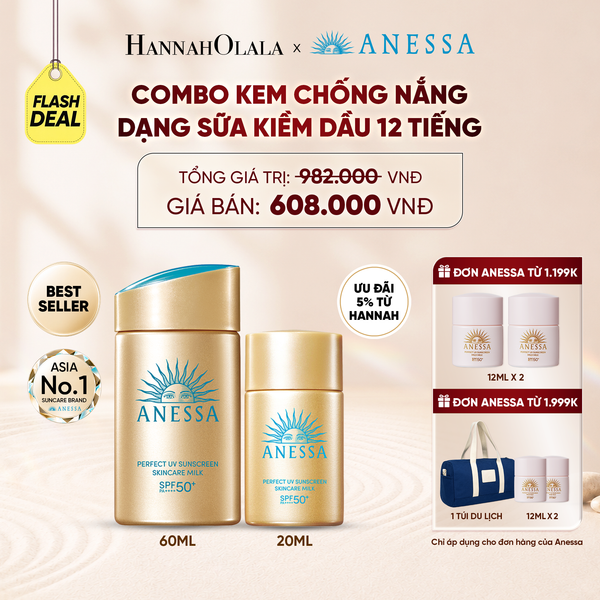  [FLASHSALE] COMBO SỮA CHỐNG NẮNG DƯỠNG DA KIỀM DẦU BẢO VỆ HOÀN HẢO ANESSA GOLD MILK SPF50+ PA++++ 60ML + 20ML - DEAL 15 
