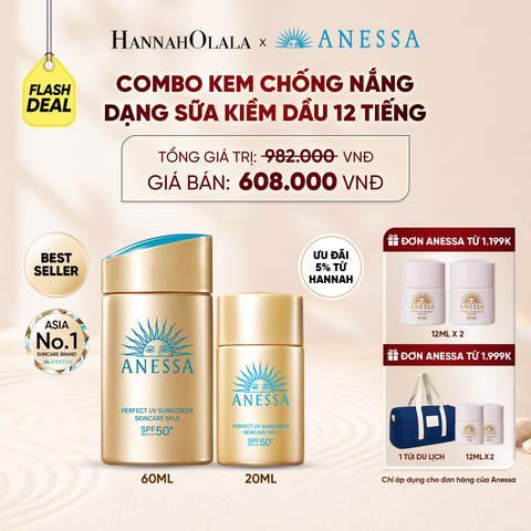  [FLASHSALE] COMBO SỮA CHỐNG NẮNG DƯỠNG DA KIỀM DẦU BẢO VỆ HOÀN HẢO ANESSA GOLD MILK SPF50+ PA++++ 60ML + 20ML - DEAL 15 