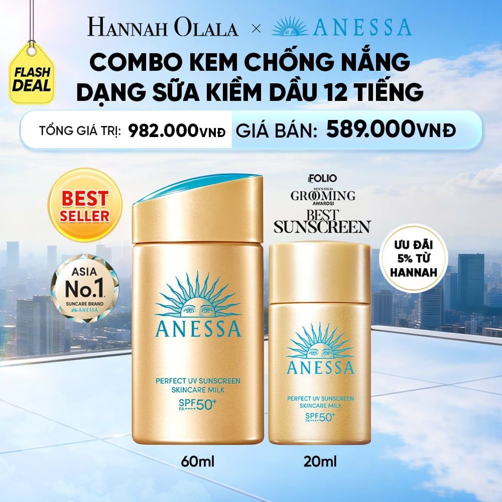  [FLASHSALE] COMBO SỮA CHỐNG NẮNG DƯỠNG DA KIỀM DẦU BẢO VỆ HOÀN HẢO ANESSA GOLD MILK SPF50+ PA++++ 60ML + 20ML - DEAL 15 