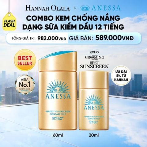  [FLASHSALE] COMBO SỮA CHỐNG NẮNG DƯỠNG DA KIỀM DẦU BẢO VỆ HOÀN HẢO ANESSA GOLD MILK SPF50+ PA++++ 60ML + 20ML - DEAL 15 