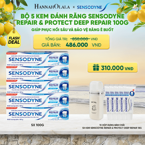  [FLASH DEAL] BỘ 5 KEM ĐÁNH RĂNG SENSODYNE REPAIR & PROTECT DEEP REPAIR 100G GIÚP PHỤC HỒI SÂU VÀ BẢO VỆ RĂNG Ê BUỐT - A2081 