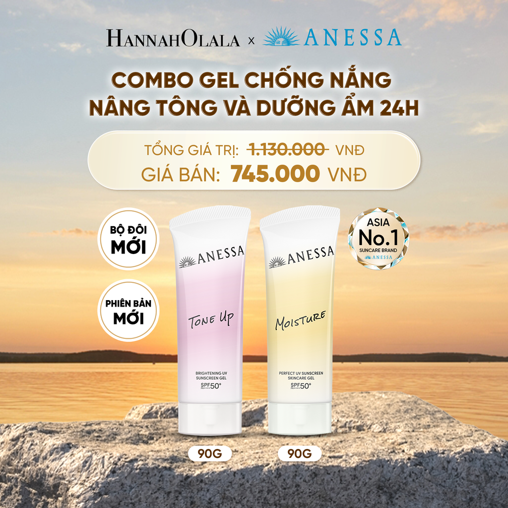  [PHIÊN BẢN MỚI] COMBO GEL CHỐNG NẮNG DƯỠNG SÁNG NÂNG TÔNG & CÂN BẰNG ĐỘ ẨM 24H SPF50+ PA++++ ANESSA TONE UP UV GEL 90G + MOISTURE UV GEL 90G - DEAL 15 - B517 