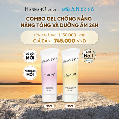  [PHIÊN BẢN MỚI] COMBO GEL CHỐNG NẮNG DƯỠNG SÁNG NÂNG TÔNG & CÂN BẰNG ĐỘ ẨM 24H SPF50+ PA++++ ANESSA TONE UP UV GEL 90G + MOISTURE UV GEL 90G - DEAL 15 - B517 