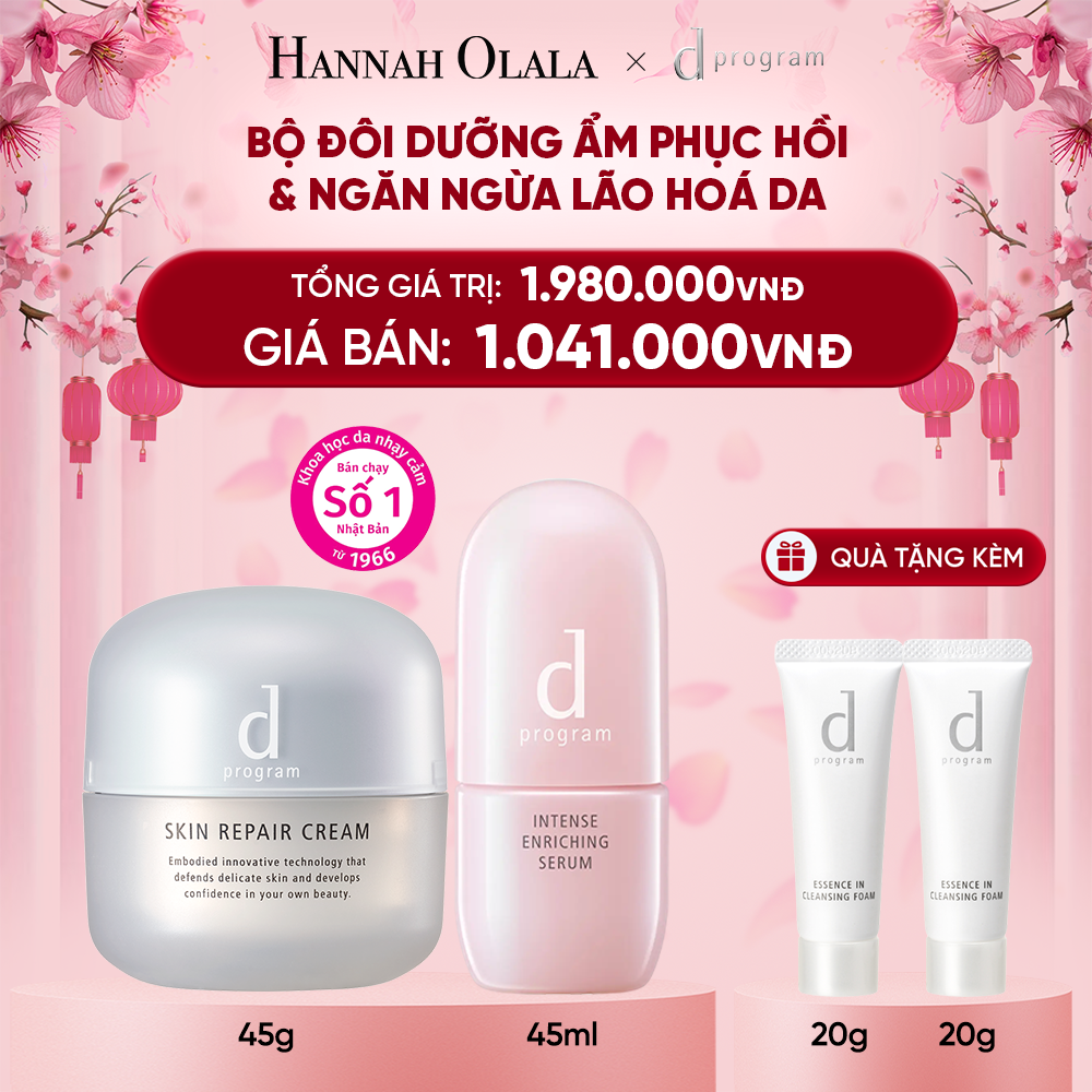  DEAL 15: COMBO SERUM GIÚP CẢI THIỆN TÌNH TRẠNG LÃO HÓA SỚM D PROGRAM INTENSE ENRICHING SERUM 45ML & KEM DƯỠNG PHỤC HỒI DA MICROBIOME SKIN REPAIR CREAM 45G 