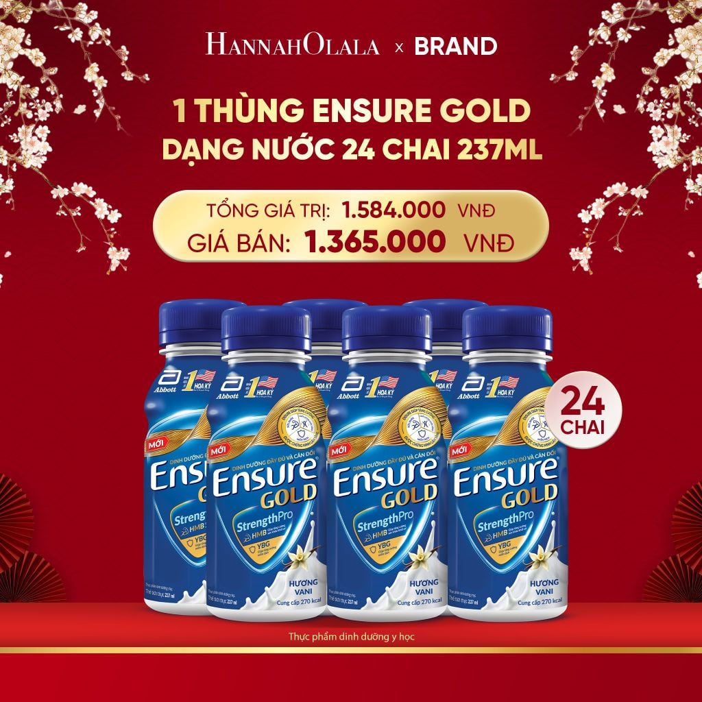  DEAL 15: 1 THÙNG ENSURE GOLD DẠNG NƯỚC 24 CHAI 237ML 