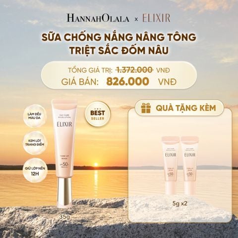  [SẮC BEIGE MỚI] KEM CHỐNG NẮNG DẠNG SỮA NÂNG TÔNG CHỐNG LÃO HÓA TRIỆT SẮC ĐỐM NÂU ELIXIR DAY CARE REVOLUTION TONE-UP PURE BEIGE 35G - DEAL 21 - B547 