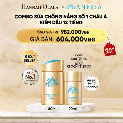  DEAL 15: COMBO SỮA CHỐNG NẮNG DƯỠNG DA KIỀM DẦU BẢO VỆ HOÀN HẢO ANESSA GOLD MILK SPF50+ PA++++ 60ML + 20ML 