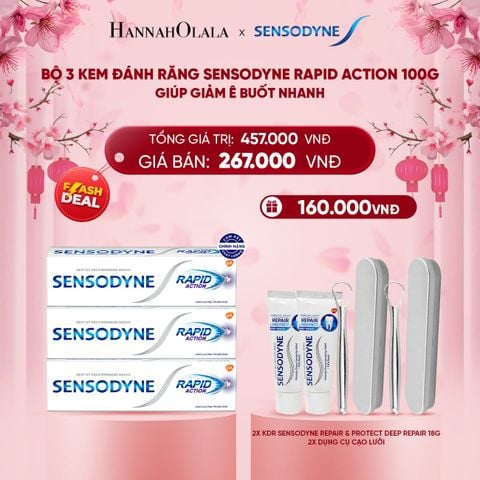  DEAL 15: [FLASH DEAL] BỘ 3 KEM ĐÁNH RĂNG SENSODYNE RAPID ACTION 100G GIÚP GIẢM Ê BUỐT NHANH 