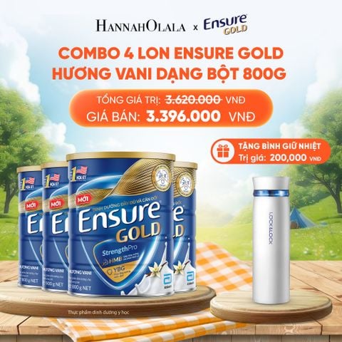  [TẶNG BÌNH GIỮ NHIỆT LOCKNLOCK] COMBO 4 LON ENSURE GOLD HƯƠNG VANI DẠNG BỘT 800G DEAL 15: 