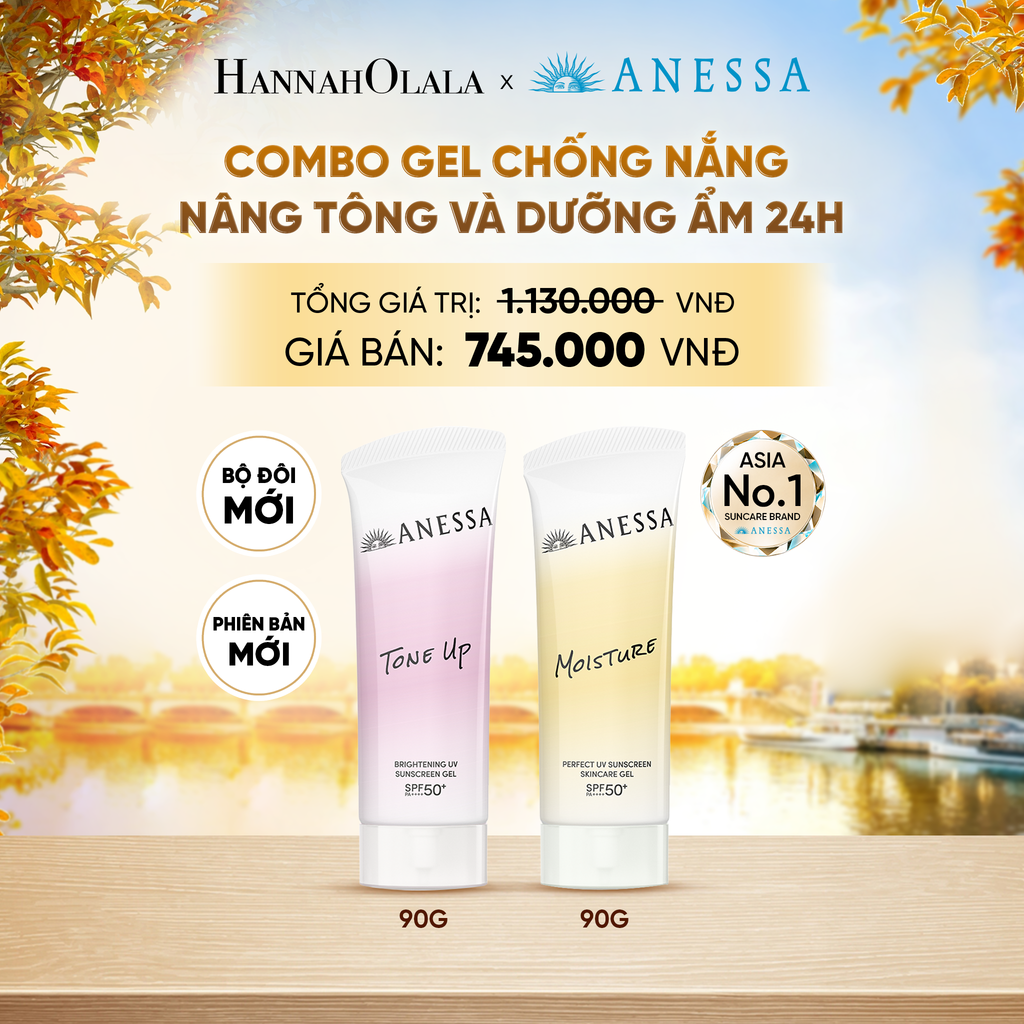  [PHIÊN BẢN MỚI] COMBO GEL CHỐNG NẮNG DƯỠNG SÁNG NÂNG TÔNG & CÂN BẰNG ĐỘ ẨM 24H SPF50+ PA++++ ANESSA TONE UP UV GEL 90G + MOISTURE UV GEL 90G - DEAL15 - E72 