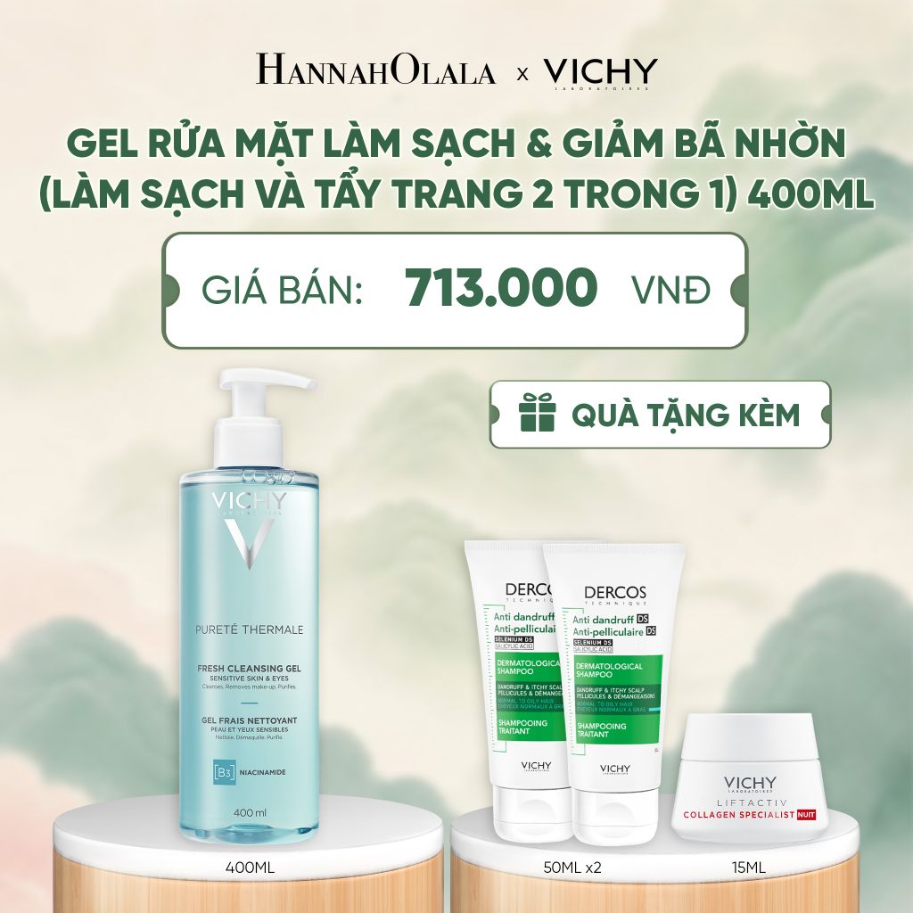  [NEW] GEL RỬA MẶT LÀM SẠCH & GIẢM BÃ NHỜN (LÀM SẠCH VÀ TẨY TRANG 2 TRONG 1) VICHY PURETÉ THERMALE FRESH CLEANSING GEL 400ML - A1180 