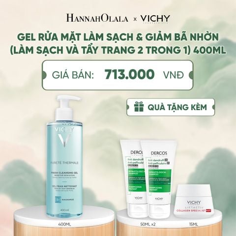  [NEW] GEL RỬA MẶT LÀM SẠCH & GIẢM BÃ NHỜN (LÀM SẠCH VÀ TẨY TRANG 2 TRONG 1) VICHY PURETÉ THERMALE FRESH CLEANSING GEL 400ML - A1180 